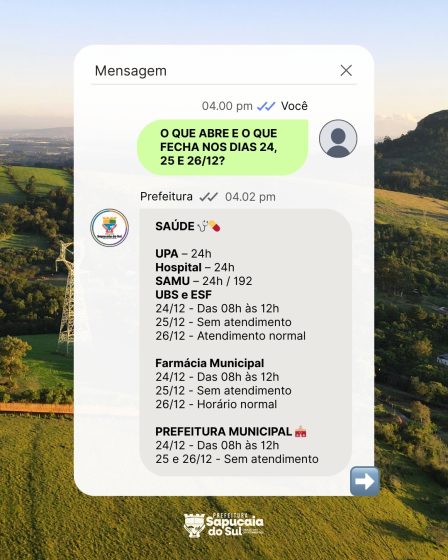 Confira os horários dos serviços municipais entre os dias 24 e 26 de dezembro em Sapucaia do Sul